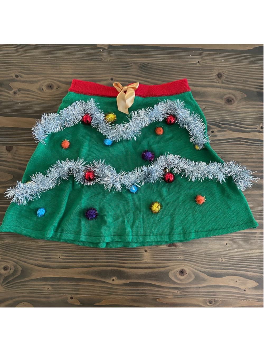 Women's Planet Gold Christmas Tree Mini Skirt S Holiday Party Fun Ugly Sweater